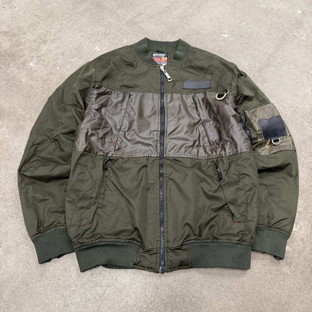 GROGGY BORN IN CANADA BOMBER UTILITY POCKET OUTDOOR JACKET XS MEN GREEN LINED